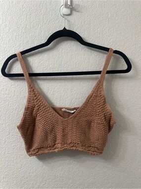 Double Zero Crochet Knit V-Neck Bralette Tank Top - Brown